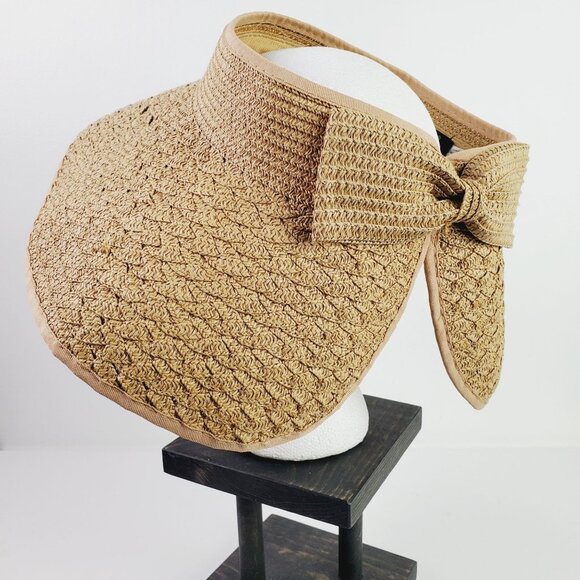 Magid Hats, Sun Hat, 100% Paper, Neutral Shimmer with Big Bow Split Back, Sz Adj - Picture 2 of 6